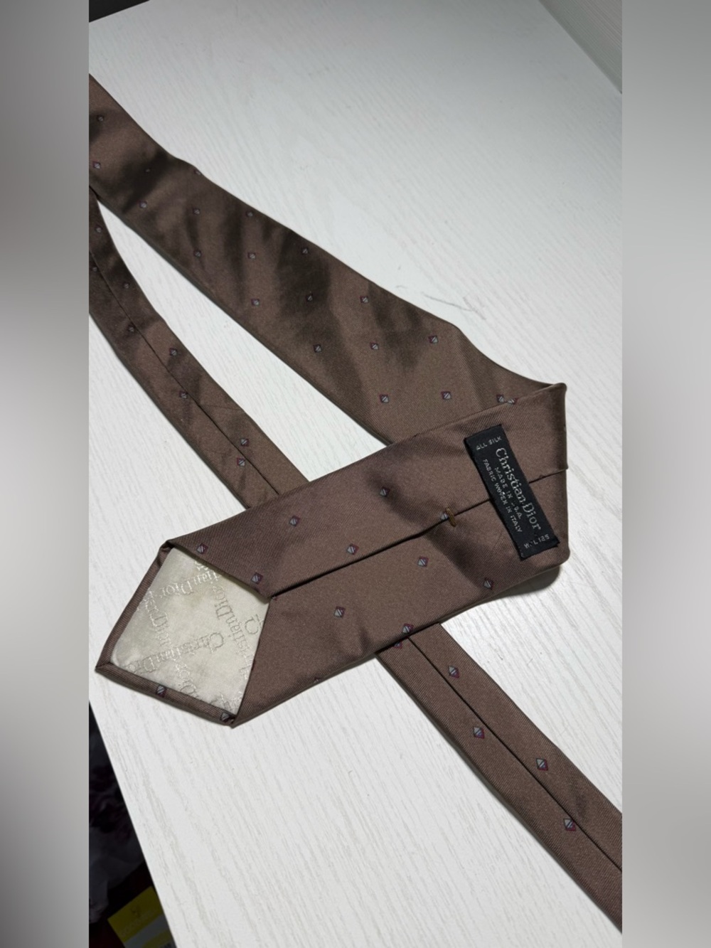 Dior Brown Tie with Tiny Geometric Dots 100% silk - Picture 2 of 4